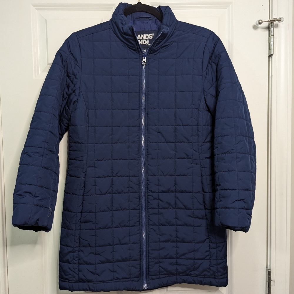 Navy Lands End Quilted Zip-up Jacket Hip Length size Small #49
